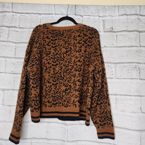 Line Womens Brown Leopard Print Thick Pullover Long Sleeve Sweater Brown Medium - Picture 7 of 12